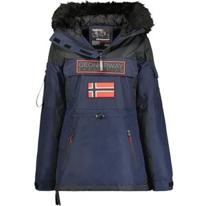 Geographical Norway Bruna Lady Lange parka voor dames, dik, warm, herfst, winter, dunne jas, capuchon, imitatiebont, winddichte jas, elegante donsjack voor dames (marineblauw, XL), Marineblauw, XL