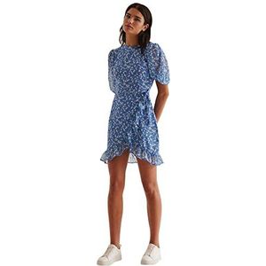 NA-KD Mini-jurk met ruches voor dames, casual, Blauwe Bloem, 32
