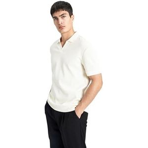DeFacto Basic poloshirt voor heren, klassiek T-shirt voor mannen, ecru, S