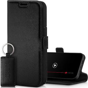 SURAZO Slim magnetische telefoonhoes voor Apple iPhone 15 Pro Max, leren klaphoesje, echt leer, beschermhoes met kaartenvak, RFID-bescherming, sleutelring], klaphoes, wallet case, cover, leren hoes