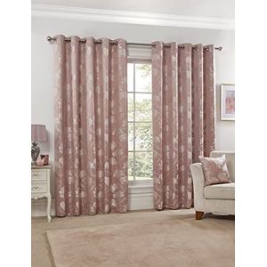 Emma Barclay Blossom - Gevoerde Oogje Jacquard Gordijnen in Blush Pink - Breedte 46 x Drop 54"" (116 x 137cm)