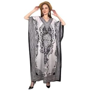 Art Of Creation Lange kaftans voor dames, kimono, maxi-stijl, jurken voor dames, normale tot grote maten, bedekkend, Zwart & Wit, One Size