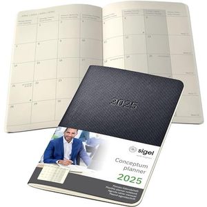 SIGEL C2585 Maandelijkse Kalenderboekje Maandplanner 2025, ca. A6, zwart, Softcover, 2 pagina's = 1 maand, 64 pagina's, Quickpocket, PEFC-gecertificeerd, Conceptum
