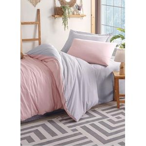 Nuit Des Rêves Single XL Quilt Cover Set (155 x 200 cm), poeder & Grijs, 65% Katoen/35% Polyester | Machine Wasbaar, 120 Draad Count, Button & Envelope Sluiting