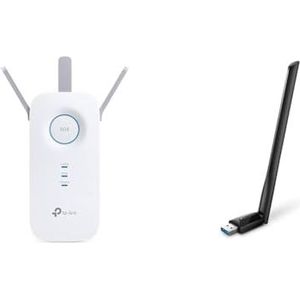 TP-Link RE550 Wifi-versterker Repeater AC1900 (Dual-WLAN AC), wit & TP-Link ARCHER T3U PLUS Wi-Fi USB-Stick, 5DBI-Antenne, Compatibel Met Windows 10/8.1/8/7 (32/64 Bit) En Mac OS X