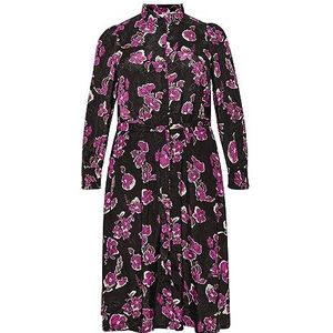 Kaffe Curve Plus-Size damesjurk, midi-lengte, lange mouwen, knopen, regular fit, Fuchsia Red Flower Print, 44