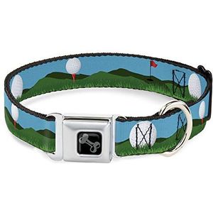 Buckle Down Veiligheidsgordel gesp hondenhalsband - golfbaan/ballen/gaten blauw/groen