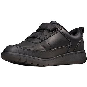 Clarks Scape Flare K jongens Sneaker laag, Schwarz (Black Leather Black Leather) , 33.5 EU