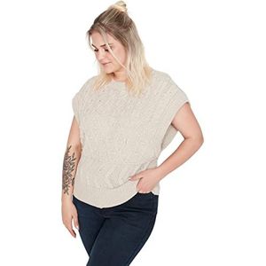 Trendyol Vrouwen ronde hals effen ontspannen plus size trui, steen, 4XL, Steen, 4XL