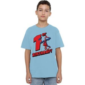 Spiderman Birthday 1 Unisex Kids T-shirt, lichtblauw, 3-4 jaar, Lichtblauw, 3-4 jaar