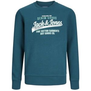 JACK&JONES JUNIOR jongens sweatshirt, Deep Teal/Print: wit + wintergroen, 104