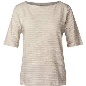 T-shirt - Boothals - Dames - Korte Mouwen - Fijn Structuurpatroon - Katoenmix met Stretchgehalte