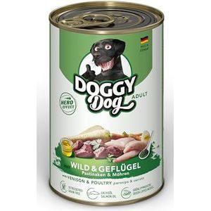 DOGGY Dog Paté Wild & gevogelte, 6 x 400 g, natvoer voor honden, graanvrij hondenvoer met zalmolie en groenlipmossel, volledig voer met pastinaak en wortel, Made in Germany