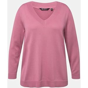 Ulla Popken Dames, V-hals, lange mouwen, zachte fijn gebreide trui, marineblauw, 42/44 NL