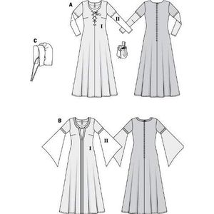Burda Patroon 7468 Middeleeuwse jurk & kap Gr. 36-54