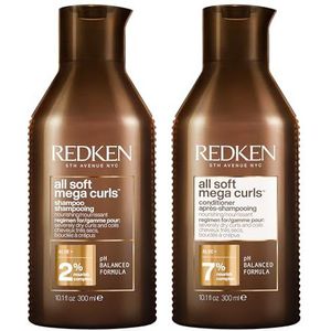 Redken, Routine Voor Droog of Pluizig Krullend Haar, Set van Shampoo en Conditioner, Zachte Reiniging met Intensieve Voeding, Geeft Hydratatie en Soepelheid, Met Aloë Vera, All Soft Mega Curls