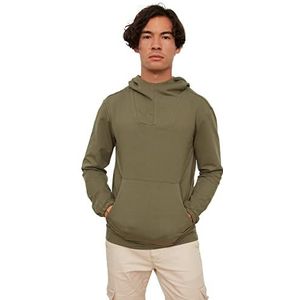 TRENDYOL Heren kaki heren normale pasvorm lange mouwen hoodie sweatshirt met capuchon, Kaki, XL