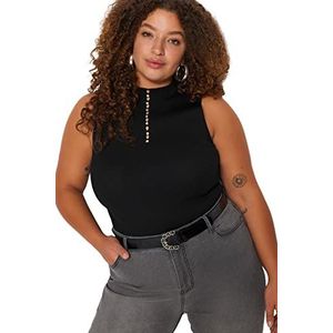 Trendyol Vrouw Getailleerde Bodycon Staande Kraag Knitwear Plus Size Blouse, Zwart, 2XL, Zwart, XXL grote maten