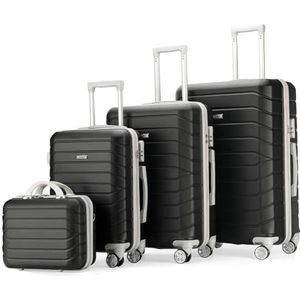PROVITERA Set van 4 harde koffers van ABS met beautycase, koffer met telescopische handgreep en Easy Roll-Roll-Roll-Roll-wielen, trolley met slot en codeslot, handbagage, modern design, Zwart, 50 x