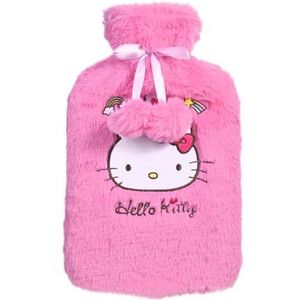Hello Kitty warmwaterkruik met zachte imitatiebont hoes | BS1970 gecertificeerd | Lekvrije natuurlijke rubberen warmwaterzak voor krampen, pijnverlichting en winterwarmte | grote opening voor