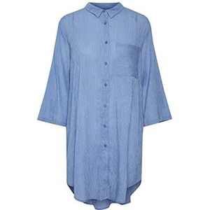 KAFFE Dames T-shirt, 3/4 mouwen, tuniek, casual, lang, French Blue/Chalk Stripe, 34
