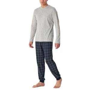 Schiesser Herenpyjama lang met knoopsluiting, warme katoenen interlock pyjamaset, grijs-melk, 62, grijs gemêleerd