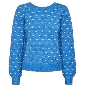 PIECES Dames Pcjessica Ls Reversible Knit Bc Pullover, French Blue/Detail: cloud Dancer Dots, M