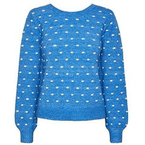 PIECES Pcjessica Ls Reversible Knit Bc Pullover voor dames, French Blue/Detail: Cloud Dancer Dots, M