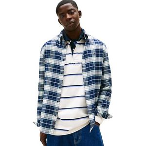 Tommy Jeans Heren TJM REG Flanellen geruit overhemd EXT DM0DM22839 L/S overhemd, blauw (donker nachtmarineblauw/grote ruit), L, Blauw (Donker Nacht Navy/Grote Check), L