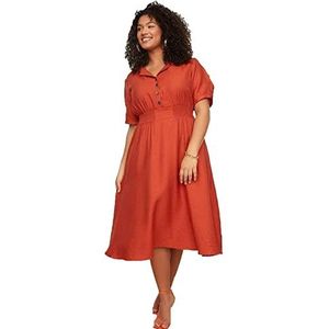 Trendyol Vrouwen Plus Size Midi A-lijn Ontspannen Geweven Plus Size Jurk, Oranje, 70 grote maten