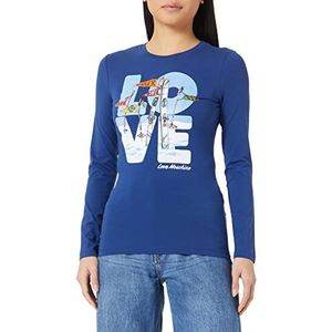 Love Moschino Dames Tight-fit lange mouwen met Winner Love Light Transfer Print T-shirt, Blauw, 38
