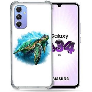 Cokitec Beschermhoes van gehard glas voor Samsung Galaxy A34 5G, motief schildpad, wit