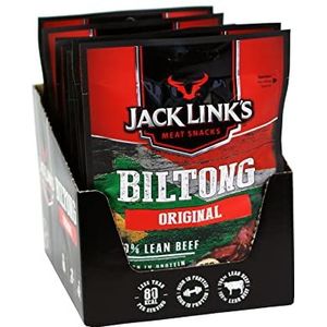 Jack Link's Biltong Original, gedroogd en heerlijk gemarineerd rundvlees, rijk aan proteine, 25g, verpakking van 12