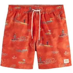 Scotch & Soda Mid Length Swim Short All Over Print, Red Surfer Aop 6115, S