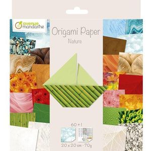 Avenue Mandarine 52503MD Origami gekleurd papier (vierkant, 20 x 20 cm, met vouwhandleiding, 60 verschillende vellen en 1 vel met oogset, natuur)