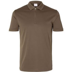 SELETED HOMME Heren Slhfave Zip Ss Polo Noos Poloshirt, Morel, L