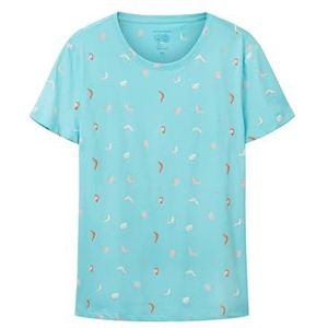 TOM TAILOR Dames T-shirt 1035378, 31883 - Turquoise Abstract Dot Print, M