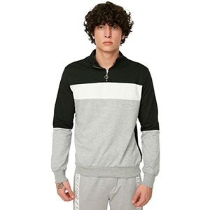 Trendyol Heren Black Mens Panel Lange Mouwen Judge Neck Zippered Sweatshirt, XL