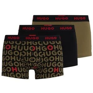 HUGO Trunk Triplet Design driedelige set nauwsluitende boxershorts van stretchkatoen met korte pijpen en logo-band, Dark Brown201, L