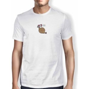 Green Fish, Basic T-shirt voor heren, 100% katoen, regular fit, Digital Icon Printed, maat: L, kleur: wit, wit, L