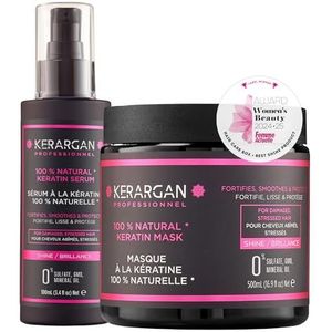 Kerargan - Duo Masker en Serum met Keratine Voor Beschadigd en Gestrest Haar - Versterkt, Voedt en Beschermt - Zonder Sulfaten, OGM, Minerale Olie - 500ml + 100ml
