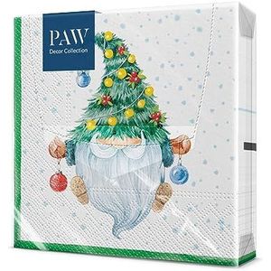 PAW - Papieren Servetten 3-laags (33 x 33 cm) | 20 Stuks | Gedrukt met Inkt op Waterbasis | Creëer de Kerstsfeer | Voor een Vrolijke Kerst en Winter Wonderland Kerstfeest | Kleur: Fancy Gnome