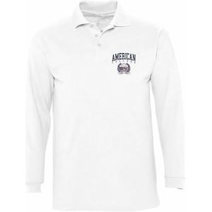 American College Sweatshirt Lange Mouw Poloshirt voor heren, wit, maat XXL, model AC9, 100% katoen, Wit, XXL