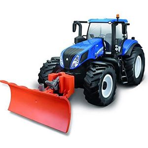 Maisto Tech R/C New Holland Tractor T8.320 met sneeuwschuiver: op afstand bestuurde tractor met licht en afneembare sneeuwploeg, met stick-controller, vanaf 8 jaar, 35 cm, blauw (582303), 82303