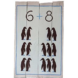Asiastyle Pinguins 6+8 houten schild, hout, kleurrijk, 60 cm x 40 cm x 3 cm