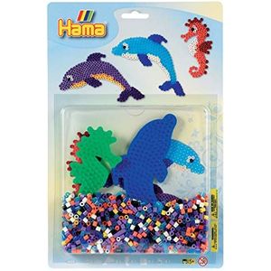 Hama Parels 4058 geschenkset zee met ca. 1.100 kleurrijke midi strijkkralen met diameter 5 mm, 2 stiftplaten, incl. strijkpapier, creatief knutselplezier voor groot en klein