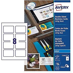 Avery C32015-10 envelop, 80 visitekaartjes, gladde rand 260 g/m2 mat, 85 x 54 mm