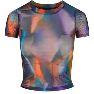 Urban Classics Dames T-Shirt Dames AOP Mesh Tee multicolorreflection 3XL, Meerkleurige reflectie, 3XL