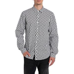 Replay Herenhemd, regular fit, 010 BLACK/WHITE, L