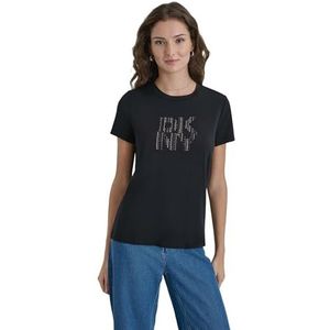 DKNY Hotfix Grid Logo Tee Blouse voor dames, korte mouwen, wit, M